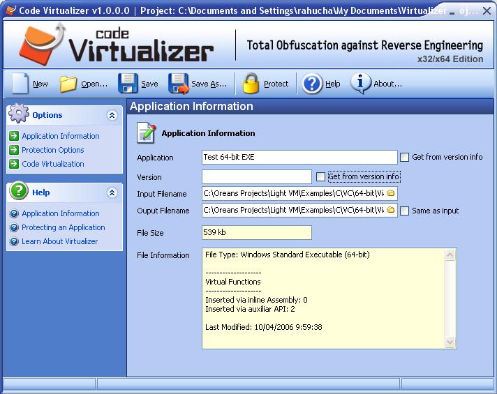 Screenshot of Code Virtualizer