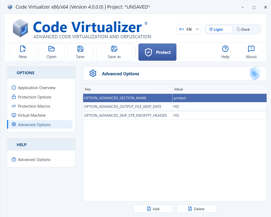 Code Virtualizer Advanced Options