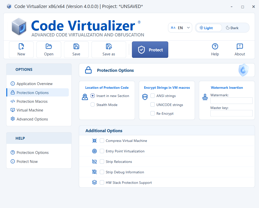 Code Virtualizer Protection Options