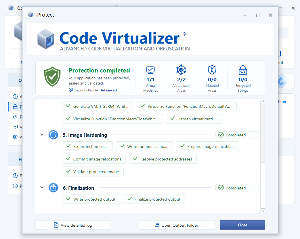Code Virtualizer protection results